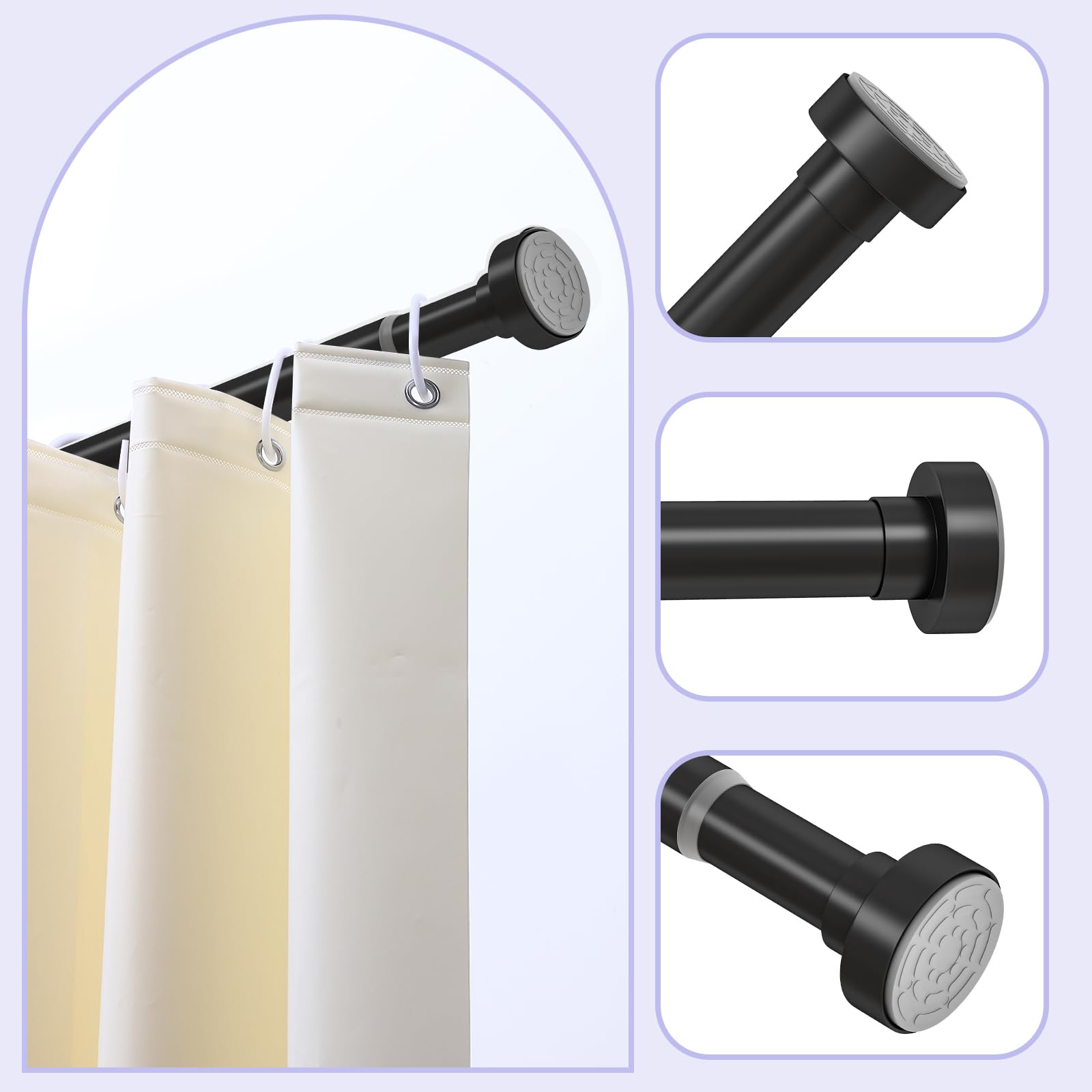 HTZON Adjustable Tension Shower Curtain Rod 34-43in Black Heavy Duty Iron