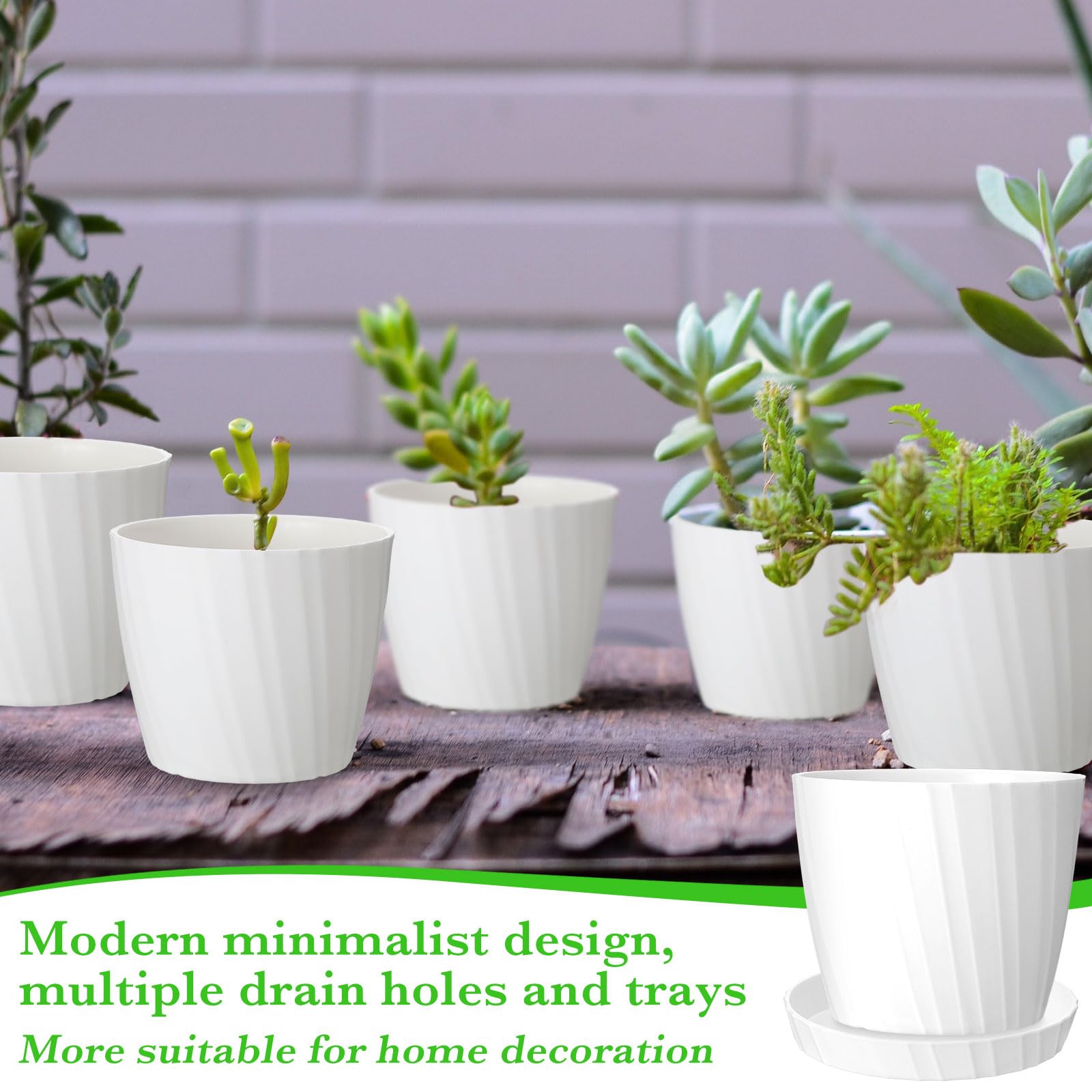 Layhit 30 Pcs 4.5 Inch White Plastic Plant Pots with Drainage Holes & Saucers
