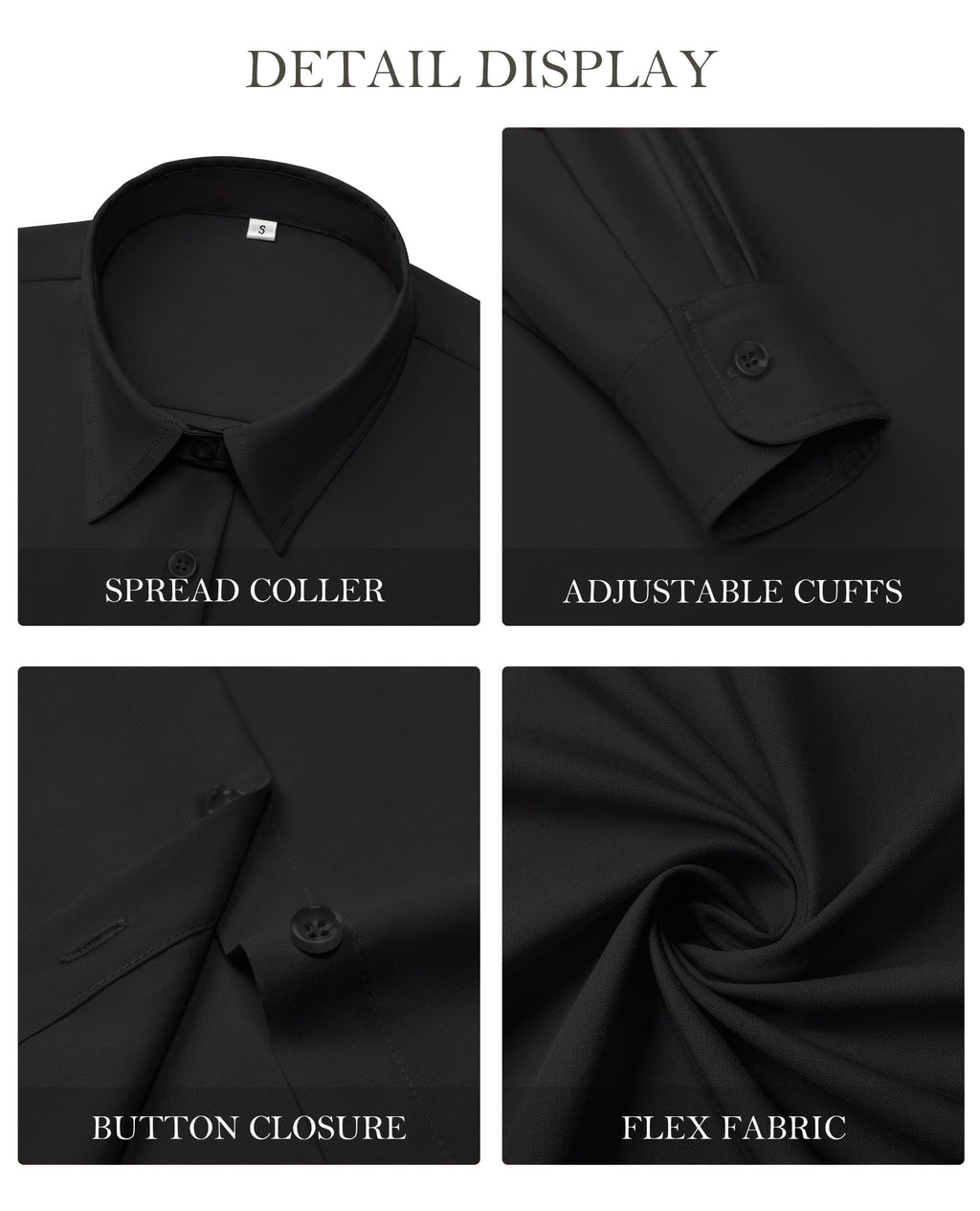 Gleeivy Womens Button Down Dress Shirt Long Sleeve Fitted Black Size XL