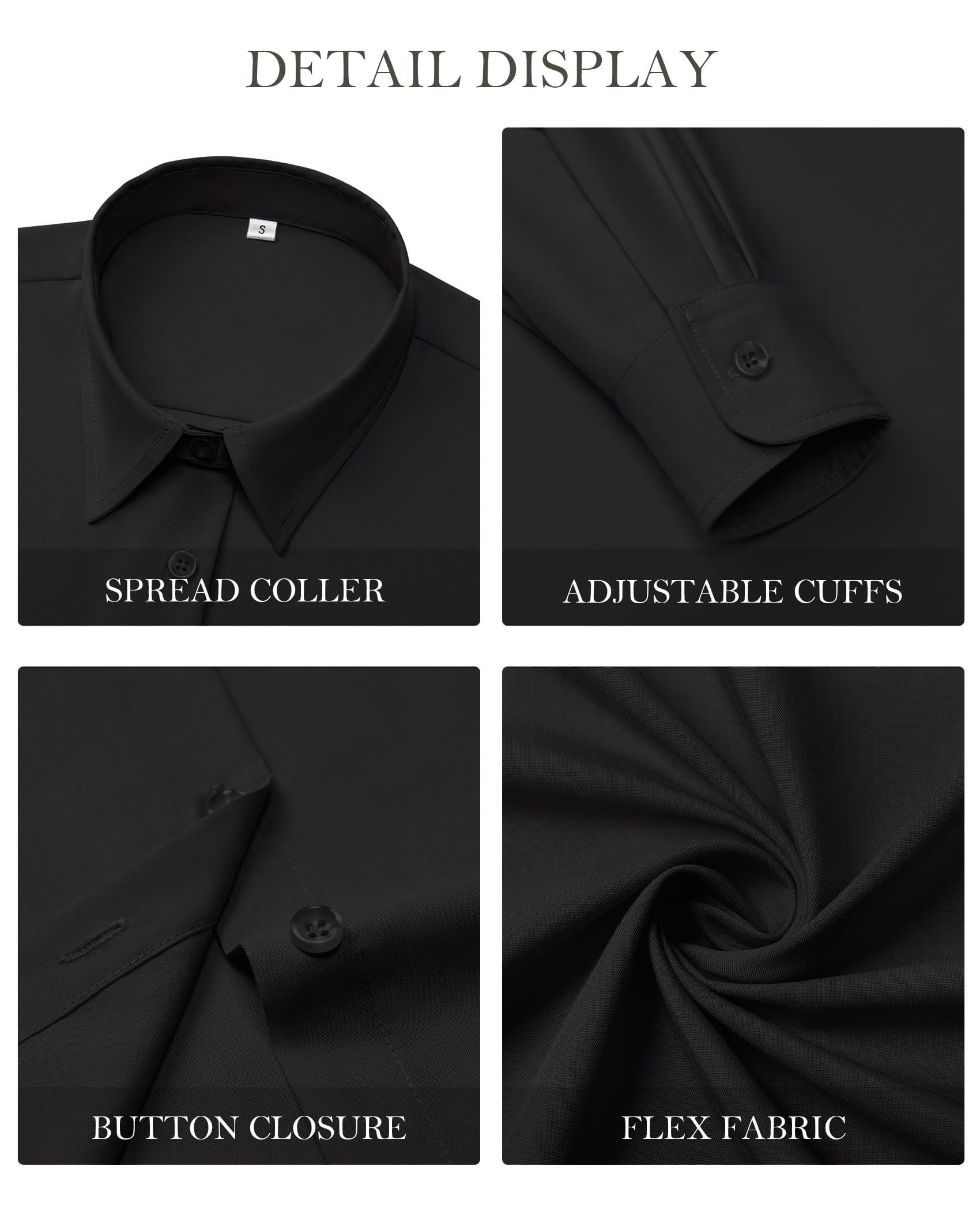 Gleeivy Womens Button Down Dress Shirt Long Sleeve Fitted Black Size XL