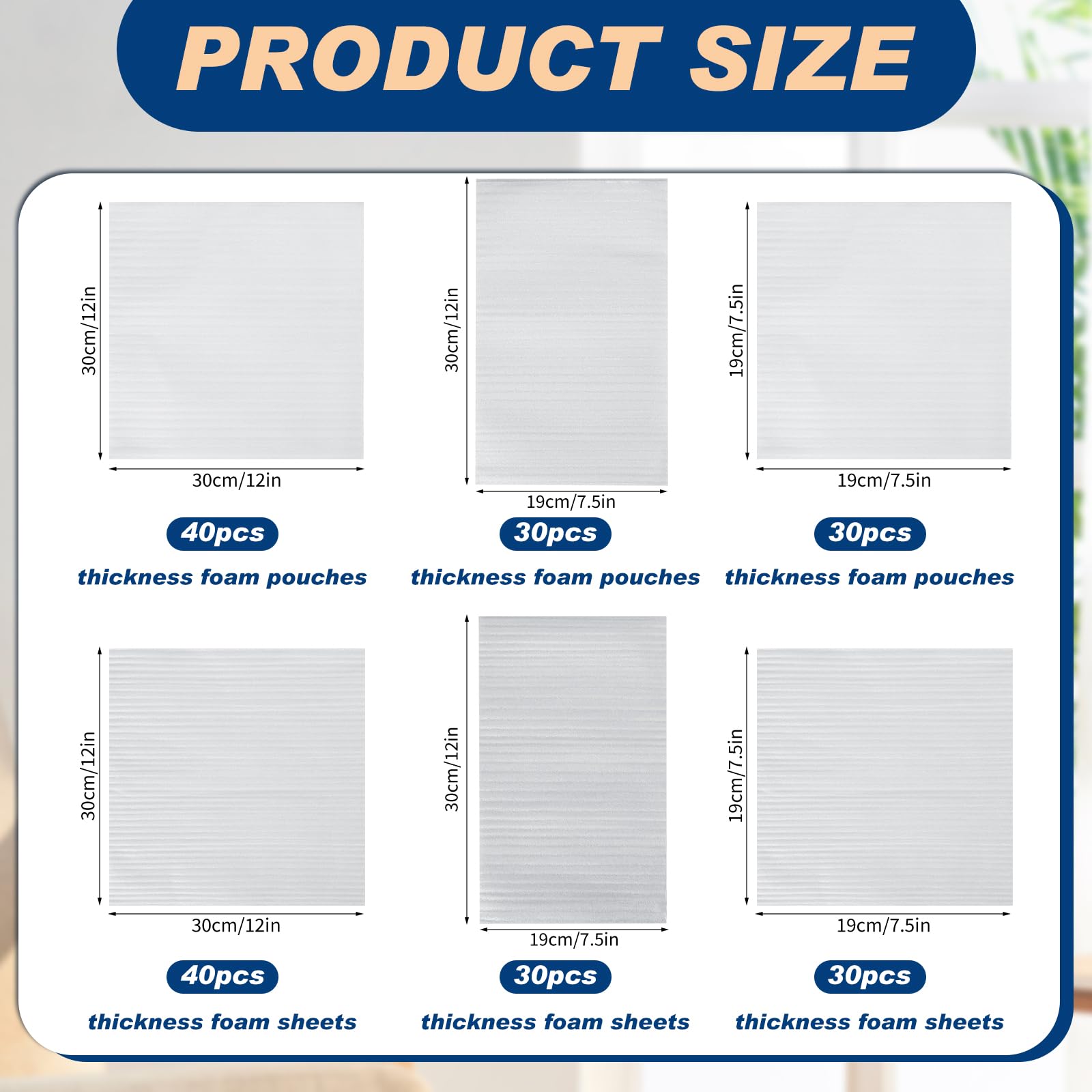 Berlune 200pcs Foam Sheets Packing Cushioning Supplies 7.5x7.5,7.5x12,12x12
