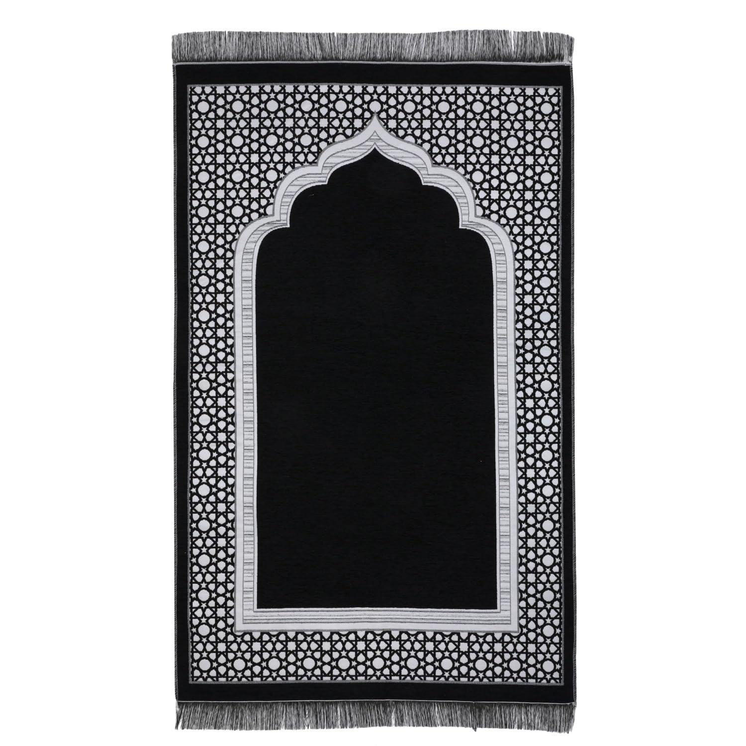 Muslim Prayer Rug Set with Beads & Cylinder Chenille Ramadan Mat 27.5x43.3 Inch