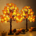 SURCVIO 2 Pack 24in Prelit Fall Maple Tree Decorations 48 LEDs Timer Battery