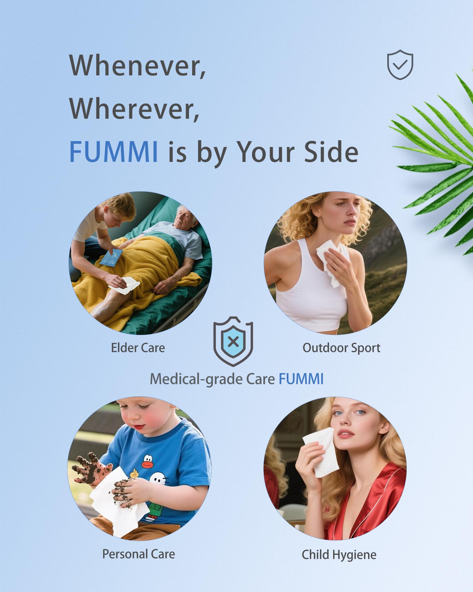 FUMMI 300 Pack Large Body Wipes Moisturizing No Rinse Bath Wipes Unscented