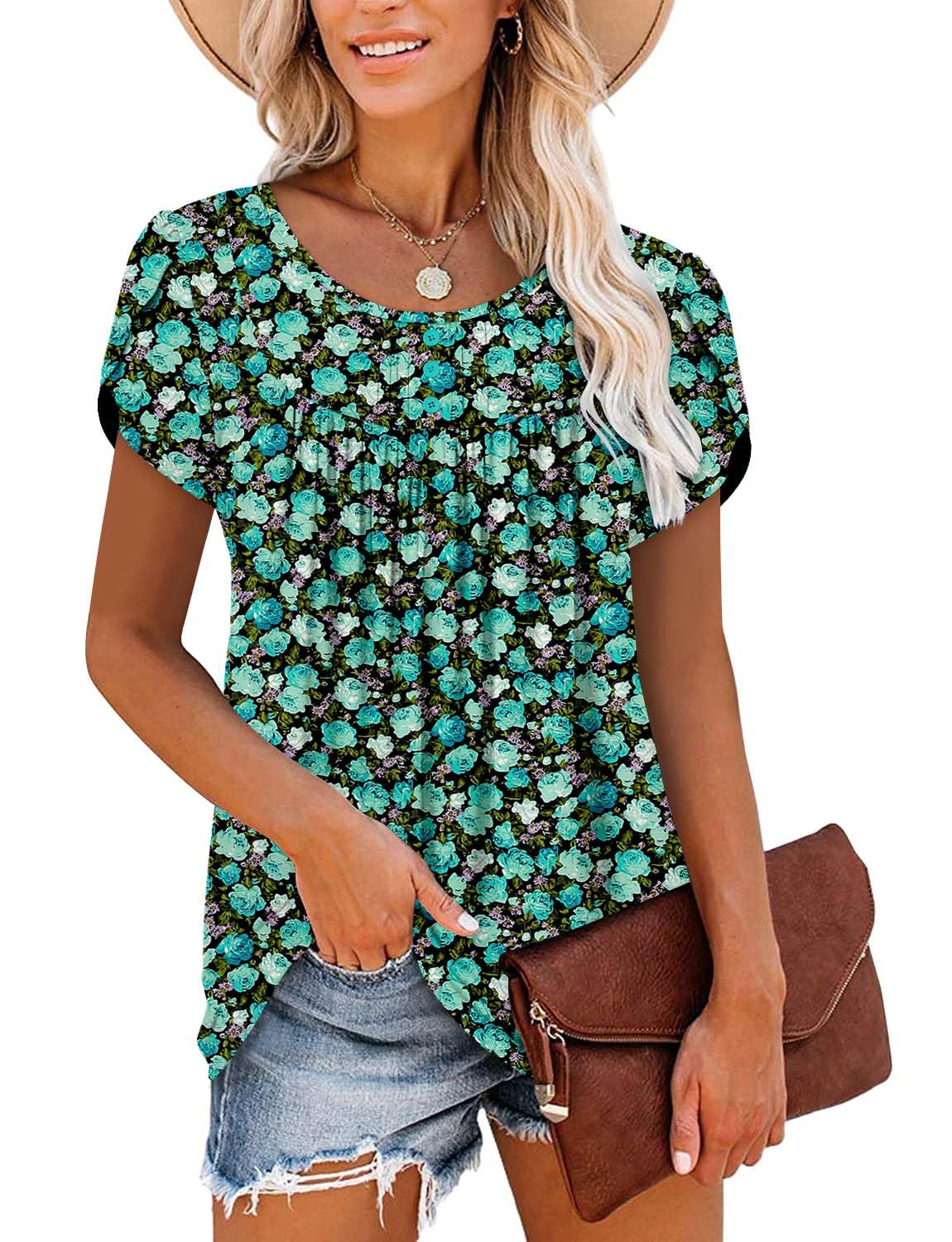 BETTE BOUTIK Womens Button Down Floral Blouse TealRose Size L