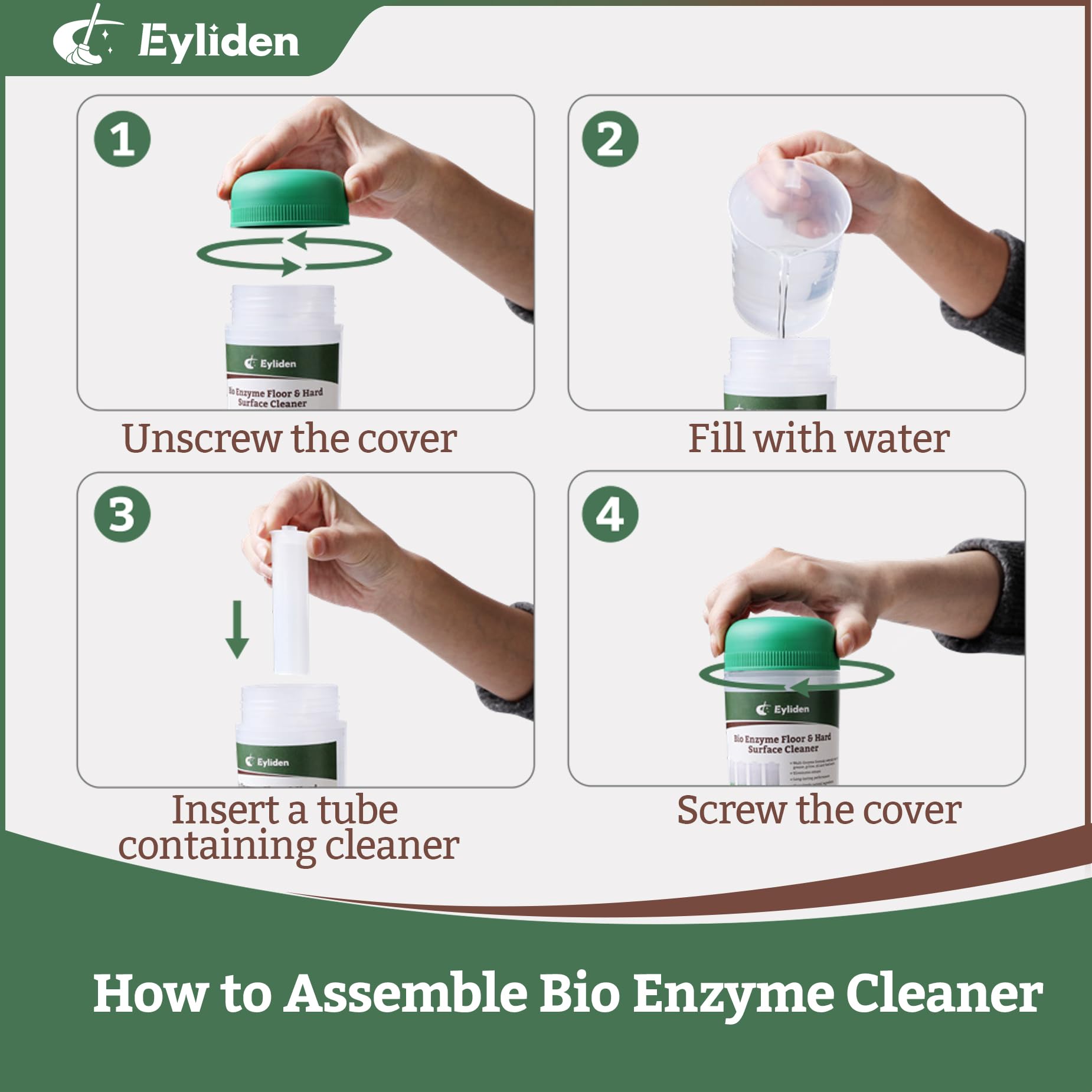 Eyliden Spray Mop Green+Grey with 40ml Bio-Enzyme Cleaner, 2 Microfiber Pads
