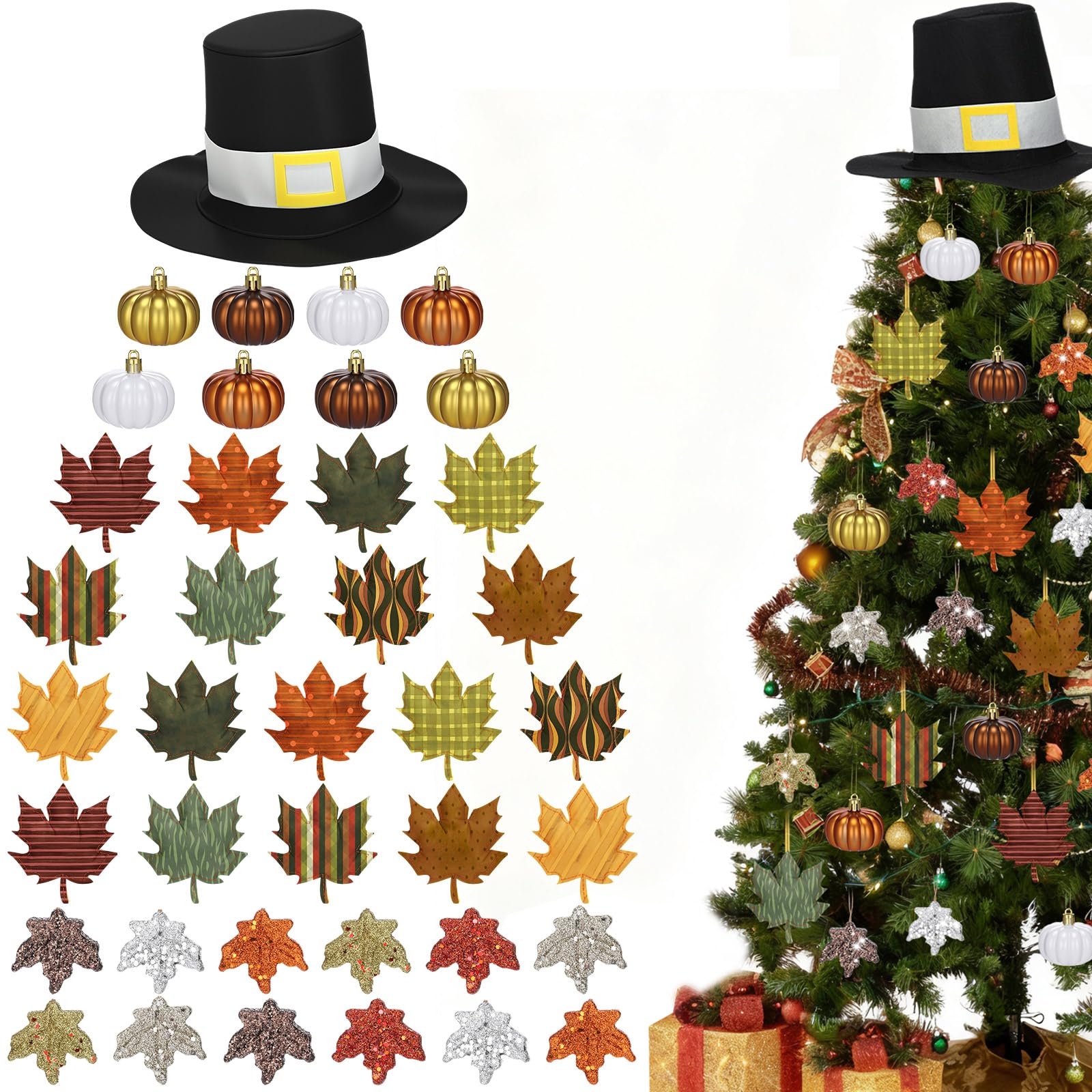 Soulchen 39 Pc Fall Thanksgiving Tree Ornaments Set Orange Brown Gold