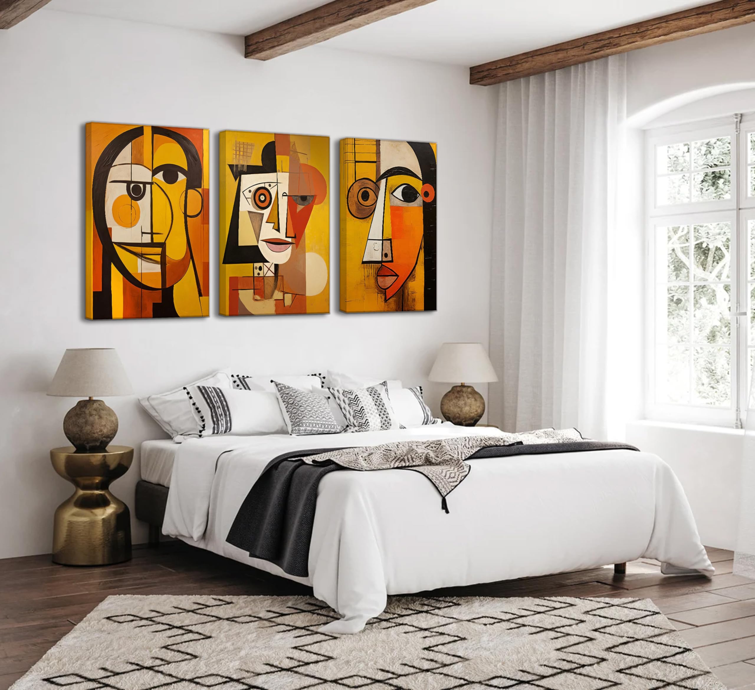LAJDXSX 3 Pcs Abstract Portrait Canvas Wall Art Orange 12x16in Set