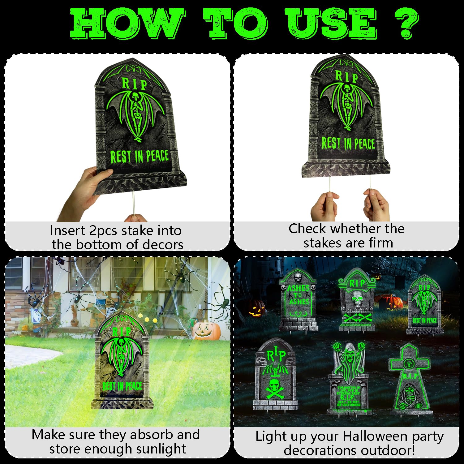 CiniQy Halloween Tombstones 6 Pack Light Up 16.5x11.5" Waterproof Outdoor Decor