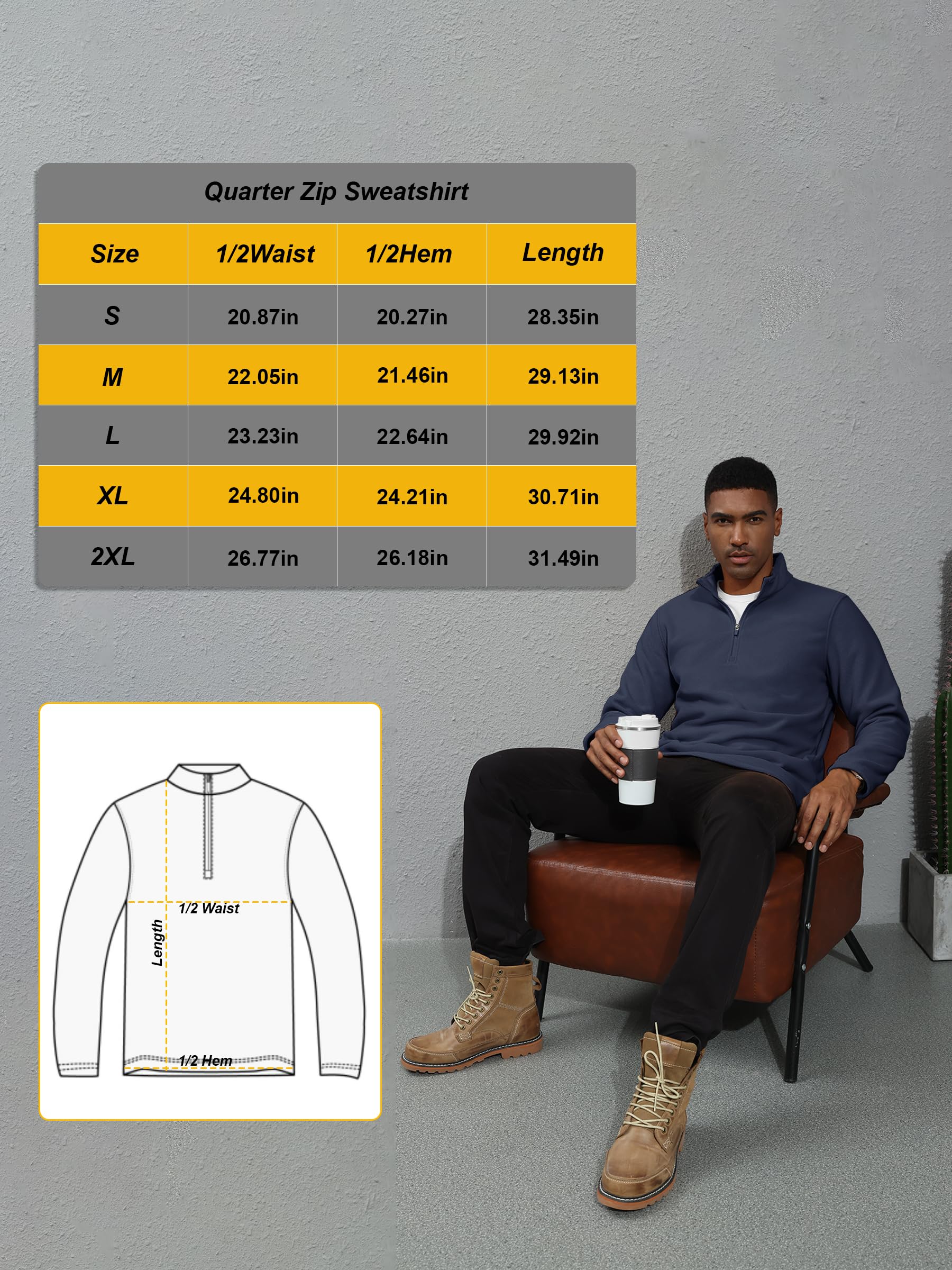 KEFITEVD Mens Quarter Zip Pullover Stand Collar Fleece Sweater Navy Size XL