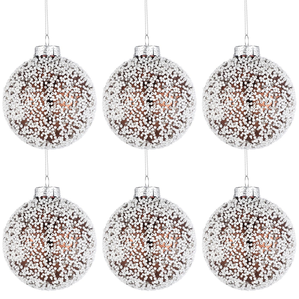Soulchen 6 Pcs Vintage Metallic Glass Christmas Tree Ornaments 3.15in Brown
