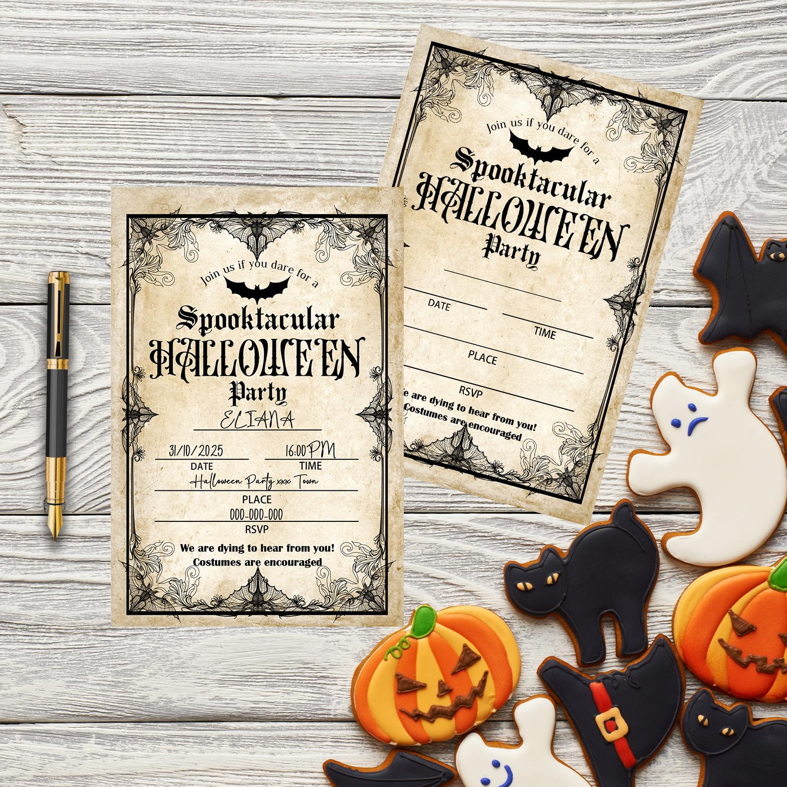 Bltgh Vintage Halloween Party Invitations 20pcs 4x6in Orange Black Envelopes