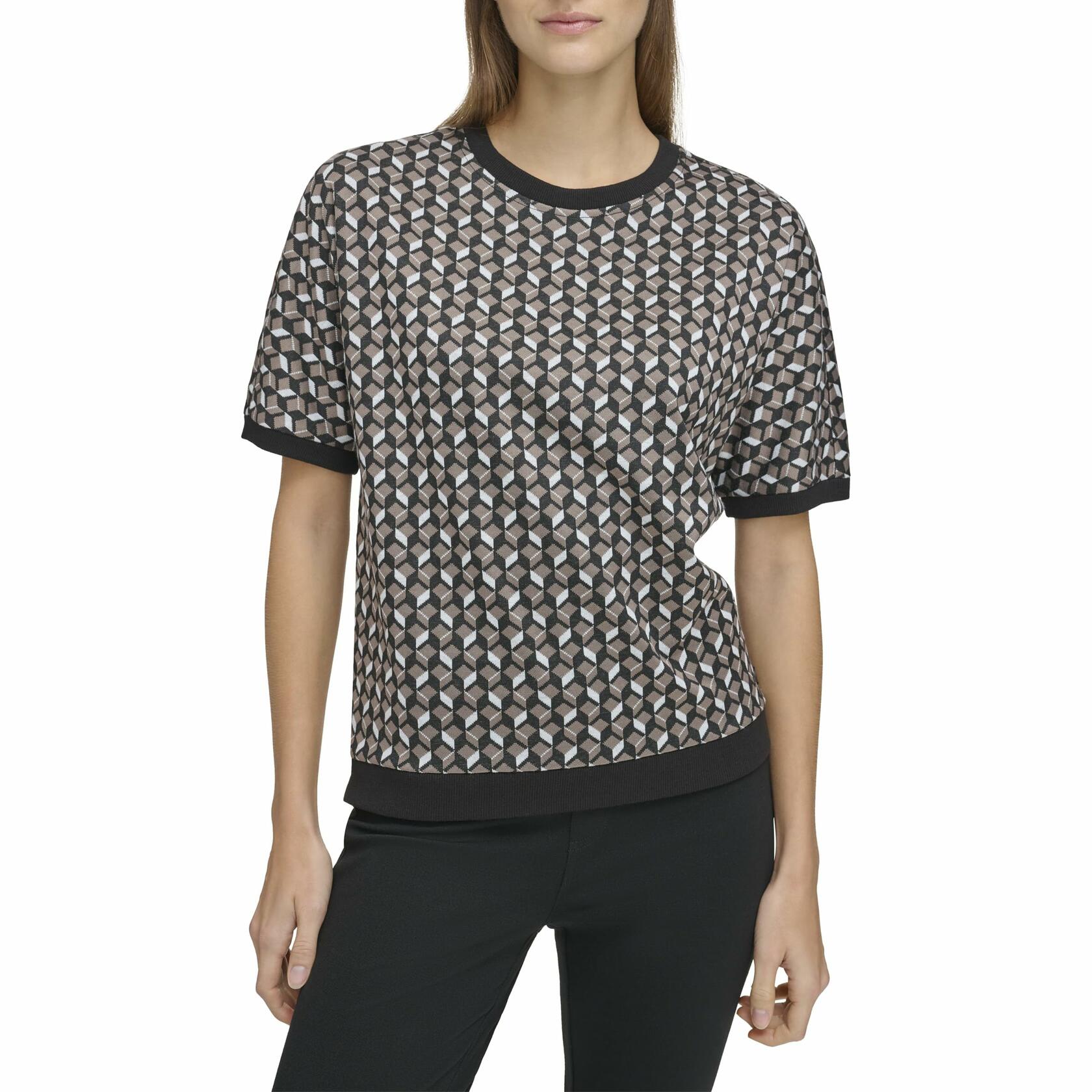 Andrew Marc Sport Women's Short Sleeve Sweatshirt Taupe Combo Medium