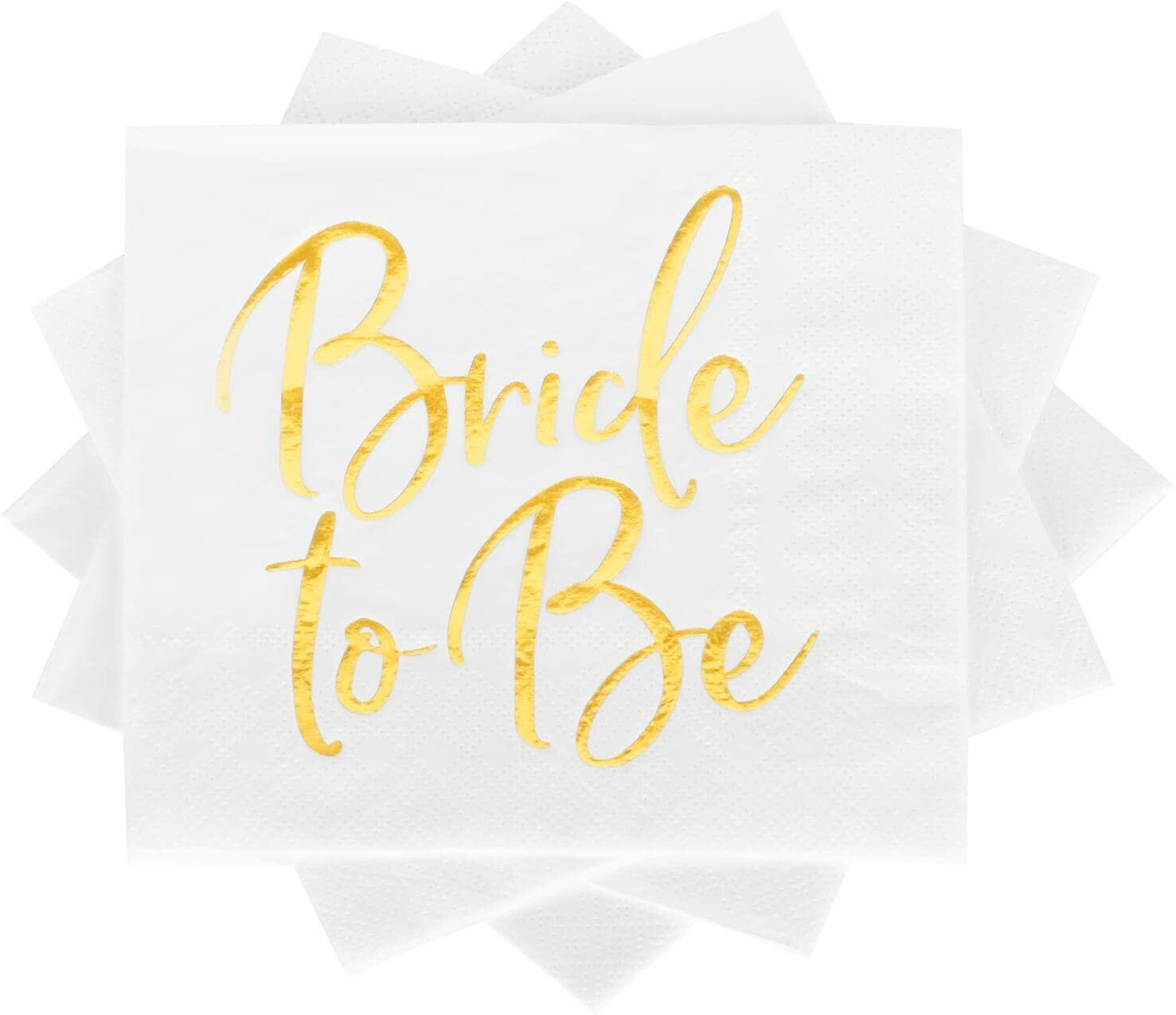 Apriciti Wedding Napkins White Gold Foil Miss to Mrs 50 Pack Disposable