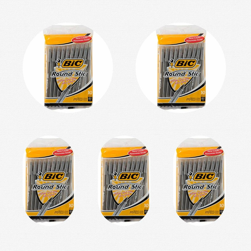 BIC Round Stic Xtra Life Ballpoint Pen 1.0mm Black 10 Count