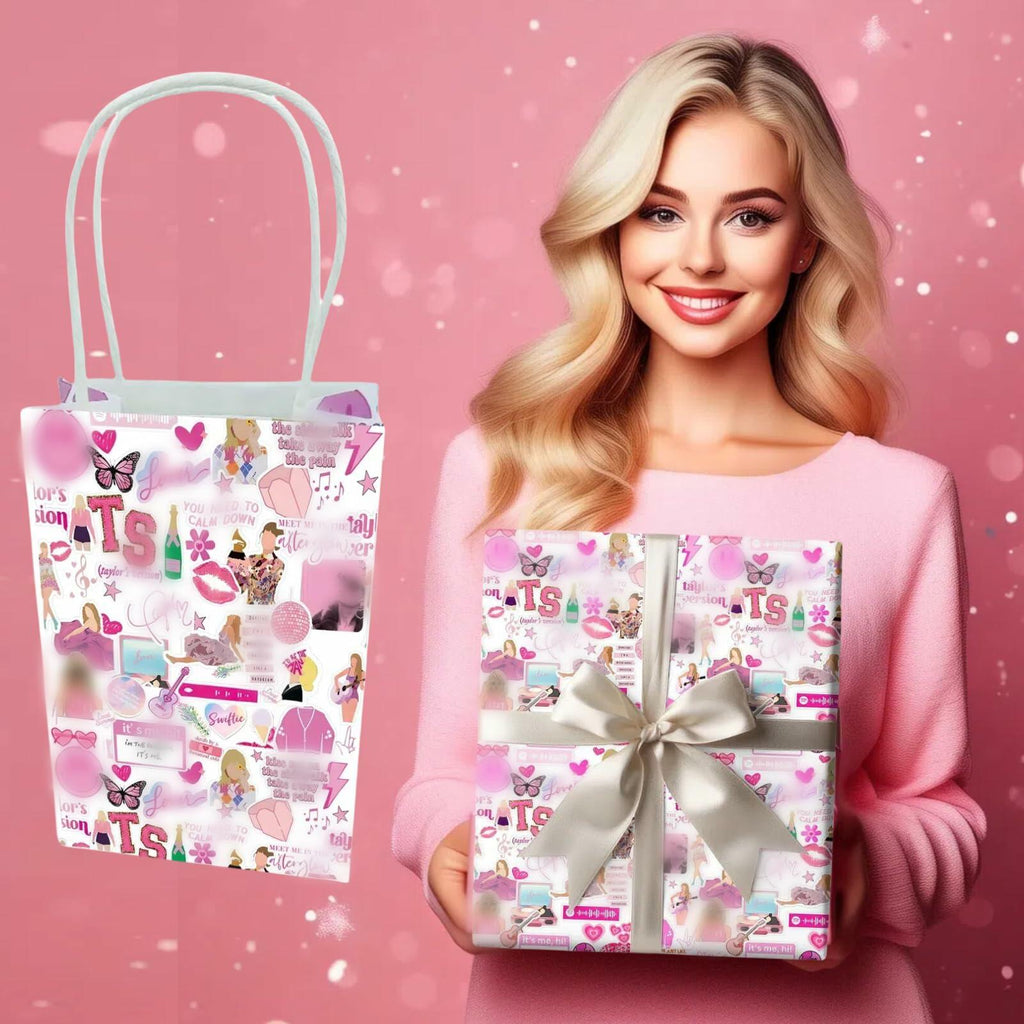 Kakbpe 10 Pcs Kraft Cartoon Party Gift Bags with Handle Pop Music Star Color