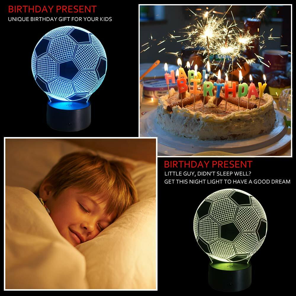 Ticent Soccer 3D Illusion Night Light 7 Color Touch Switch Plastic 5V