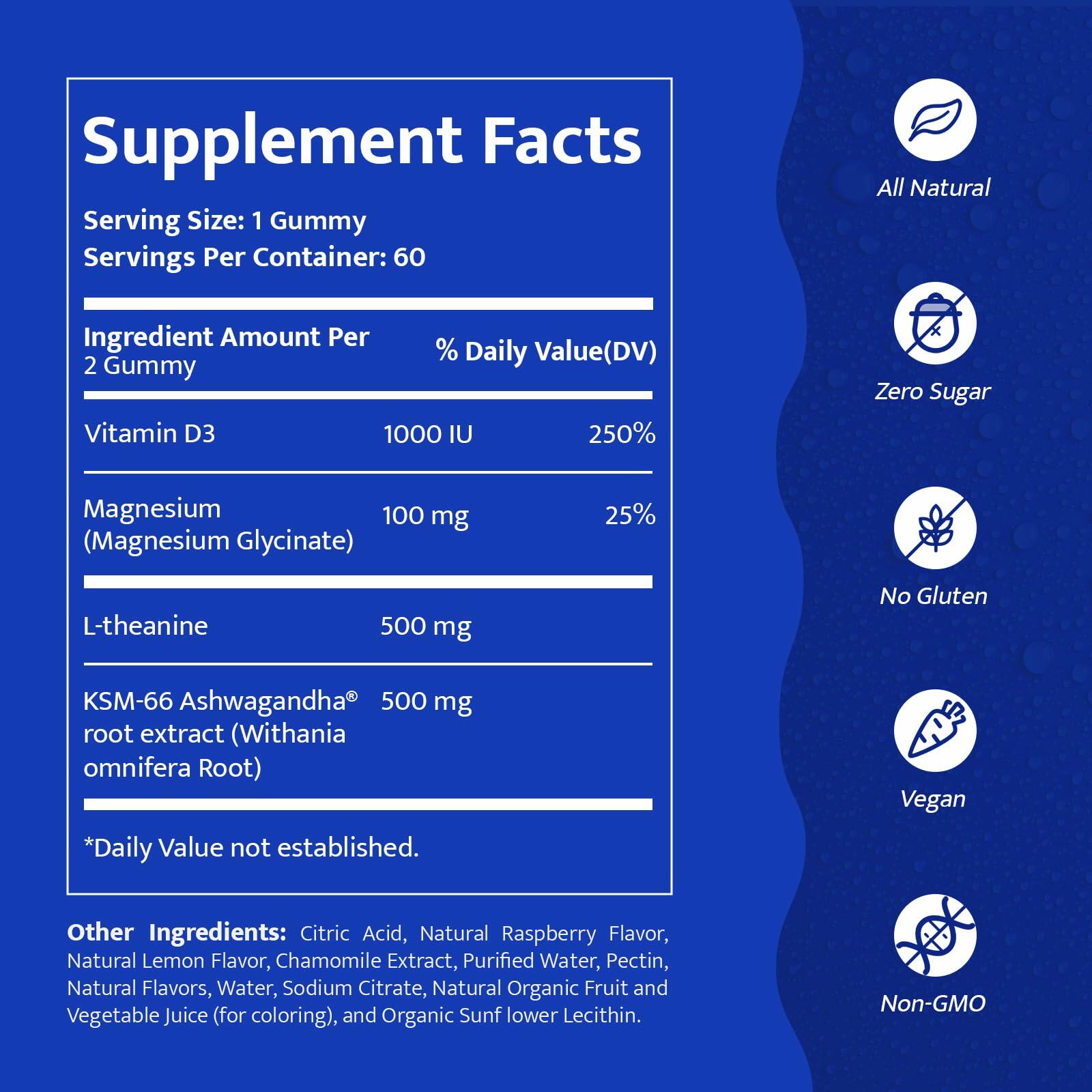 KAIAGERBE TOTAL HEALTH Magnesium Glycinate Gummies 100mg Ashwagandha 60 Ct