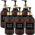 Amorettise Black Plastic Soap Dispenser Bottles 16.9oz 6 Pack Bamboo Pump
