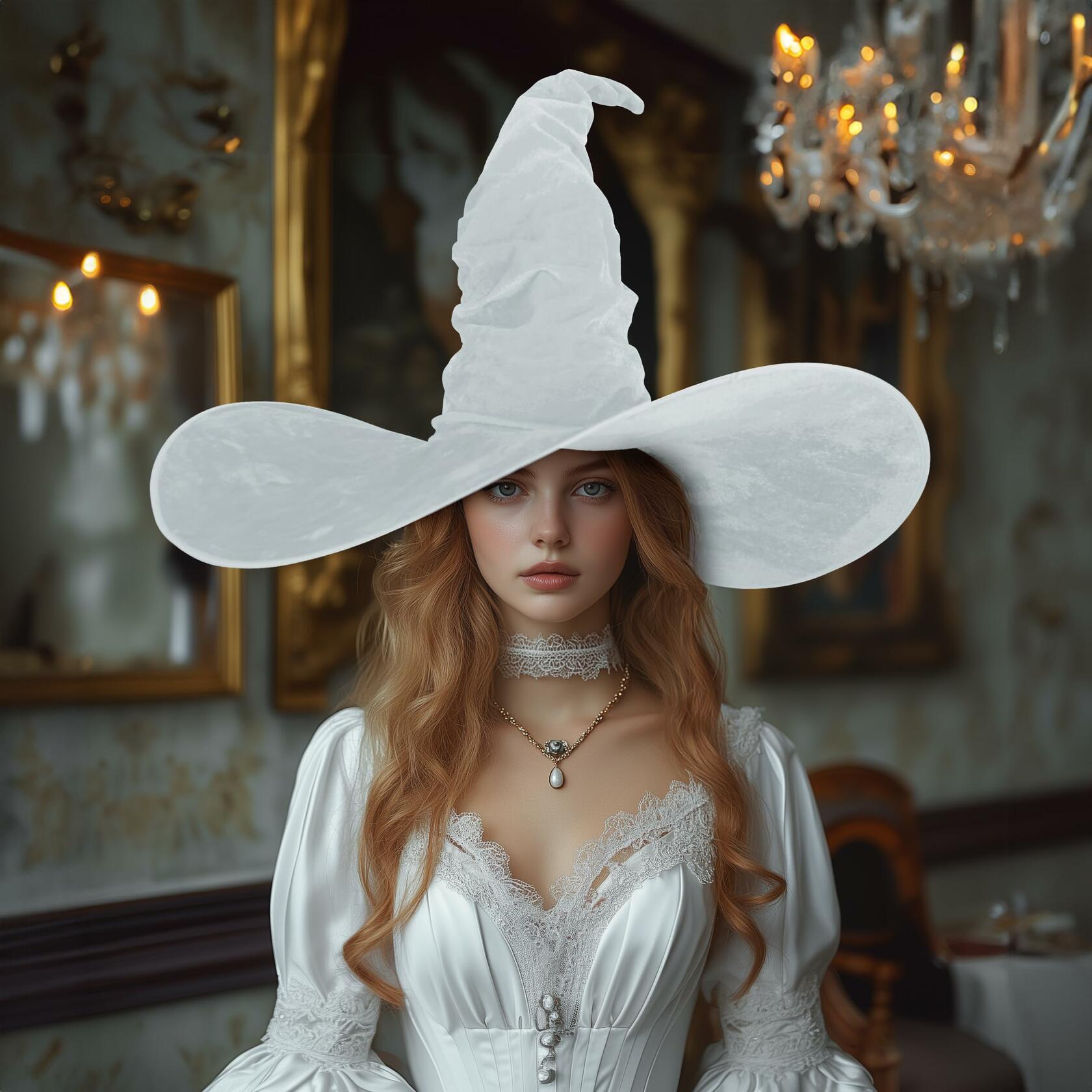 JEGERMIG Women's Masquerade Ruched Velvet Witch Hat White Size 23in