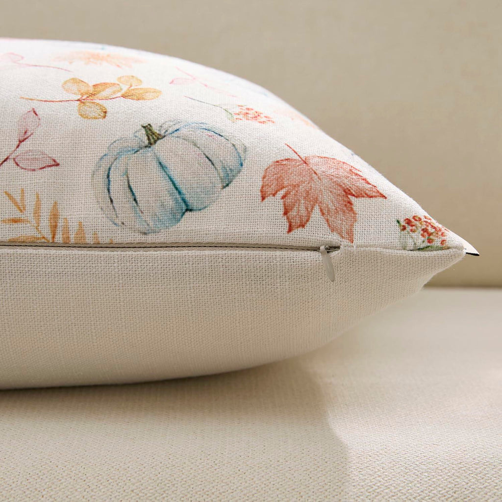 Meekio 4-Pack Fall Pillow Covers 18x18 Blue Pumpkin Truck Linen Decor