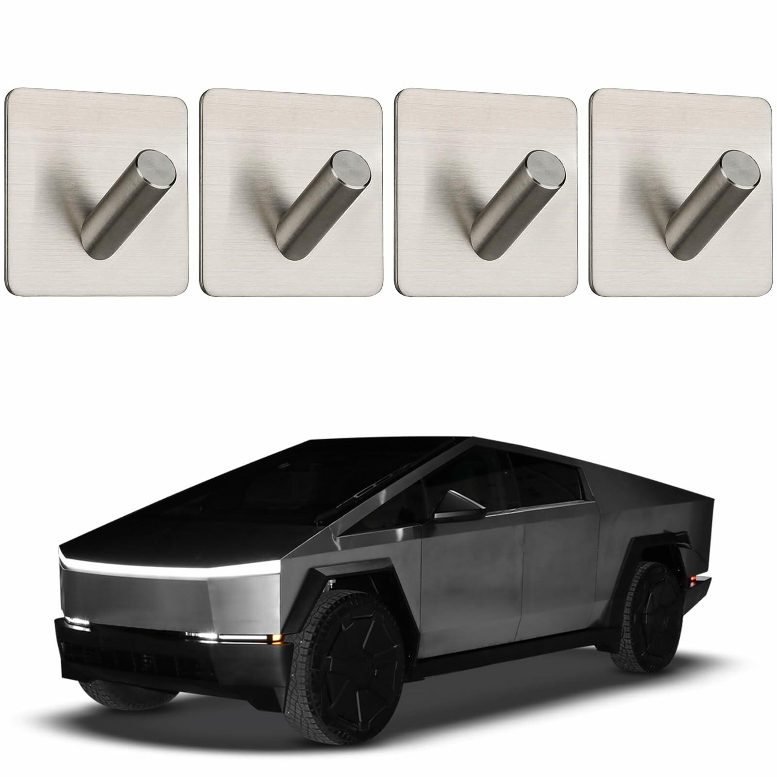 TSTESE 4PCS Stainless Steel Trunk Hooks for Tesla Cybertruck 2024-2025 Silver