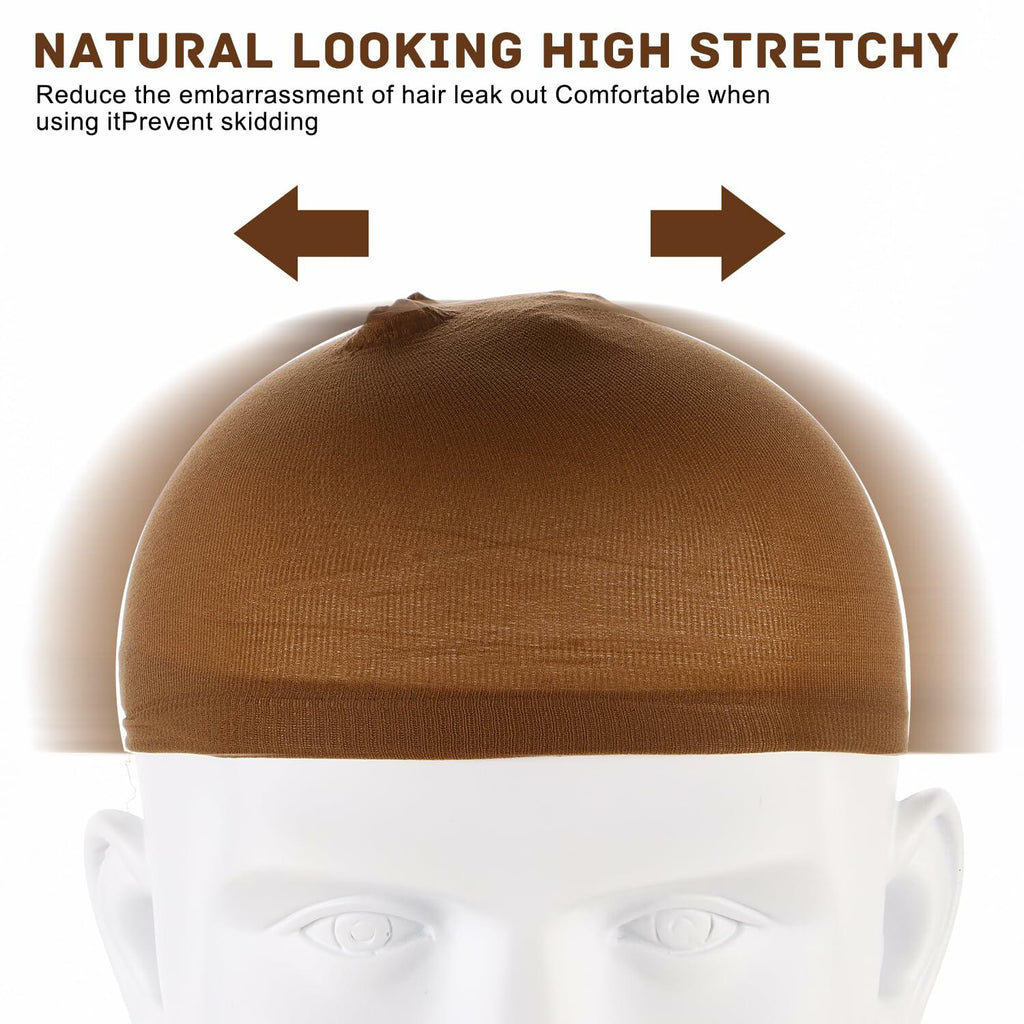 Arcjunys 8Pcs Nylon Stretchy Wig Caps for Women Lace Front Wigs Skin Brown