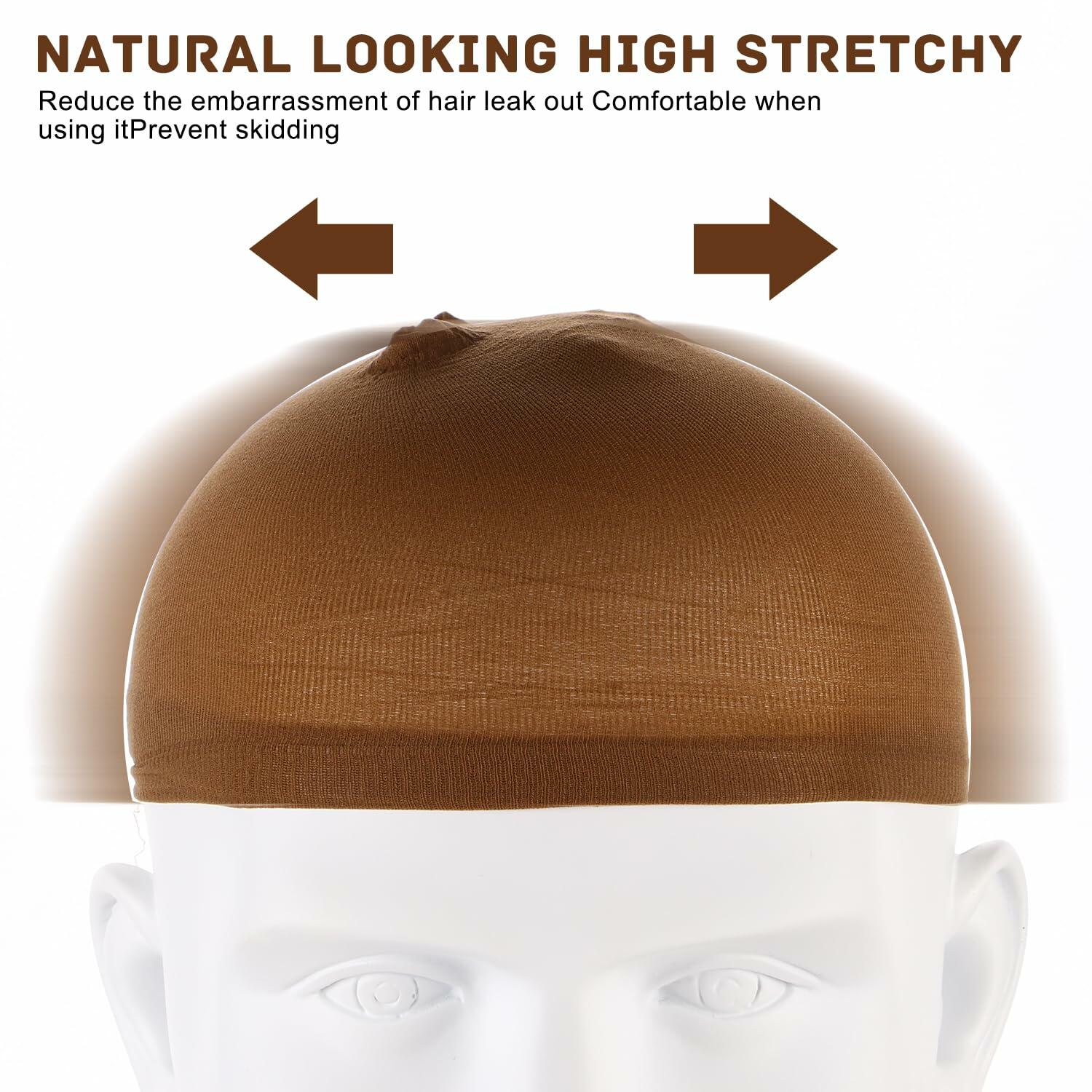 Arcjunys 8Pcs Nylon Stretchy Wig Caps for Women Lace Front Wigs Skin Brown