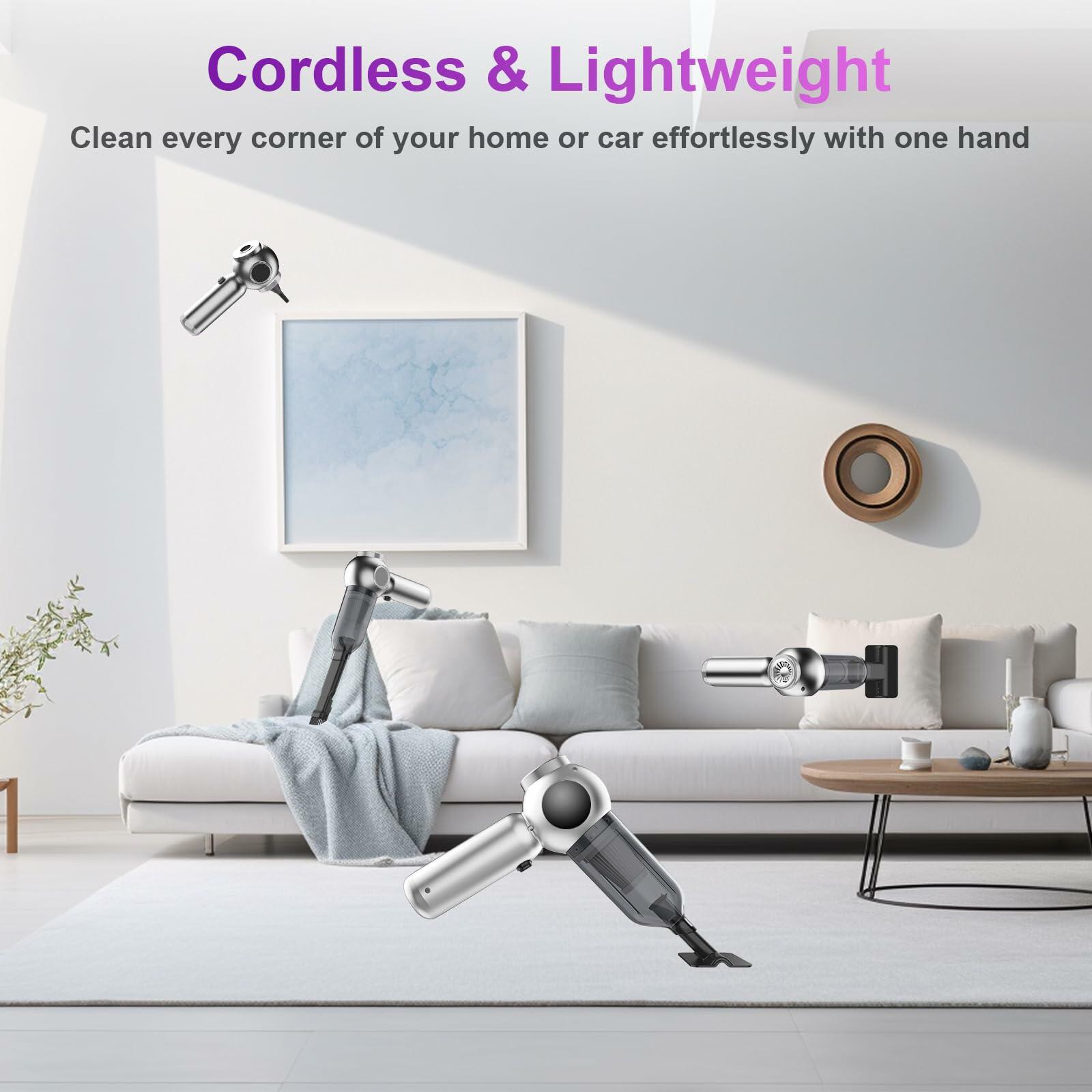 Mozeyerh Handheld Vacuum Cleaner Portable Cordless 20000Pa 4-in-1 Silver