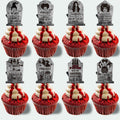 LeeSky 32Pcs Halloween Gravestone Cupcake Toppers Orange Black Purple Paper