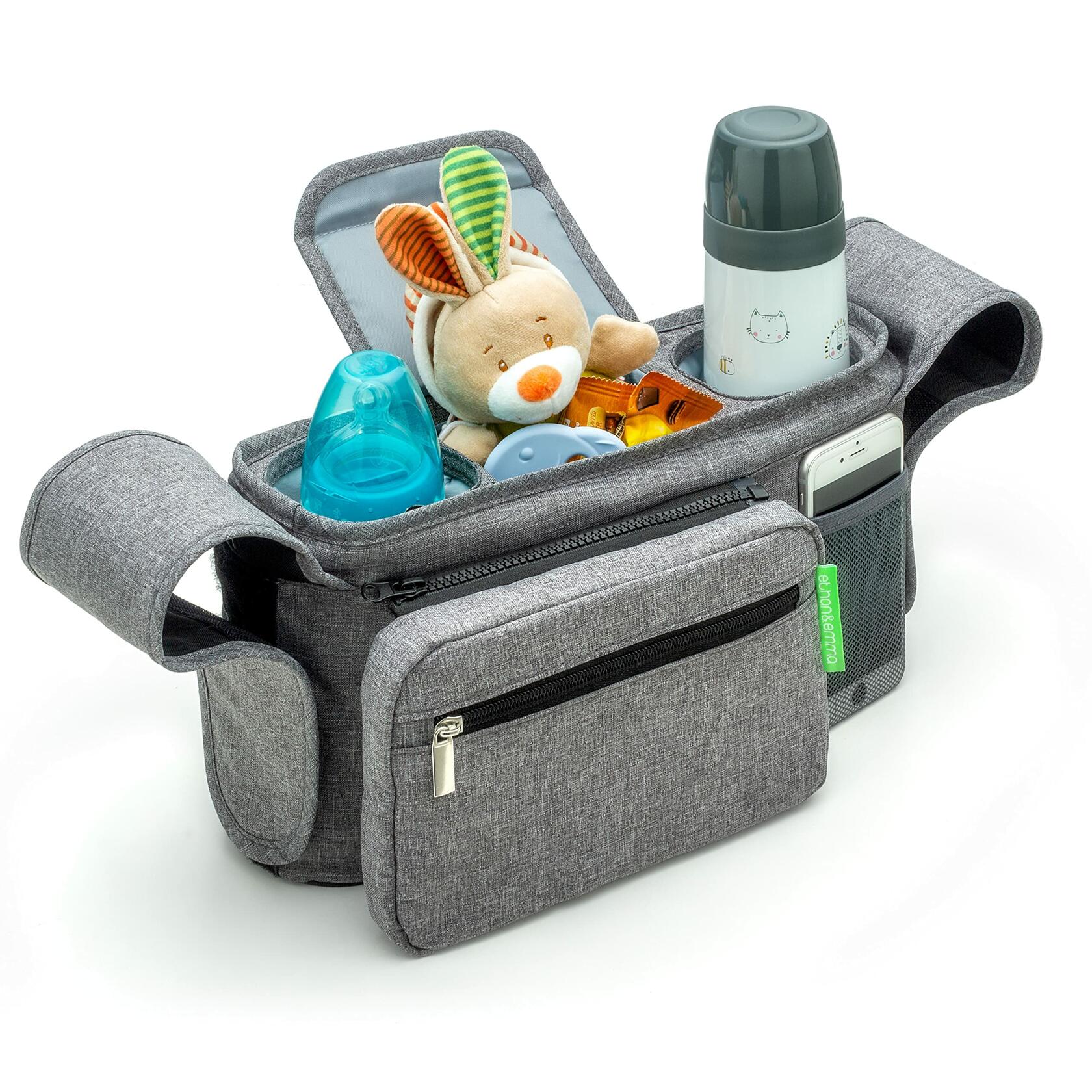 Ethan & Emma Universal Stroller Organizer Insulated Cup Holders Diaper Storage