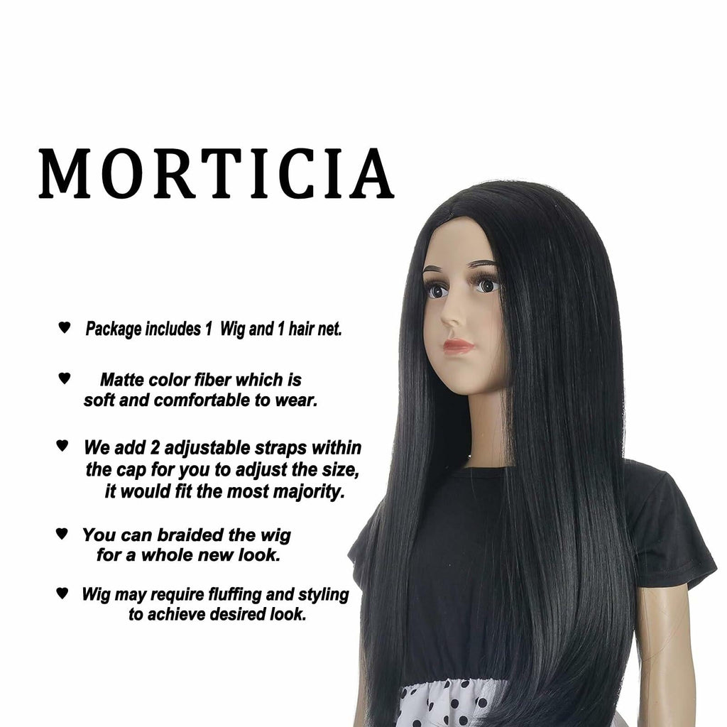 Morticia Long Straight Braided Wig Girls Middle Part Costume Holiday Party