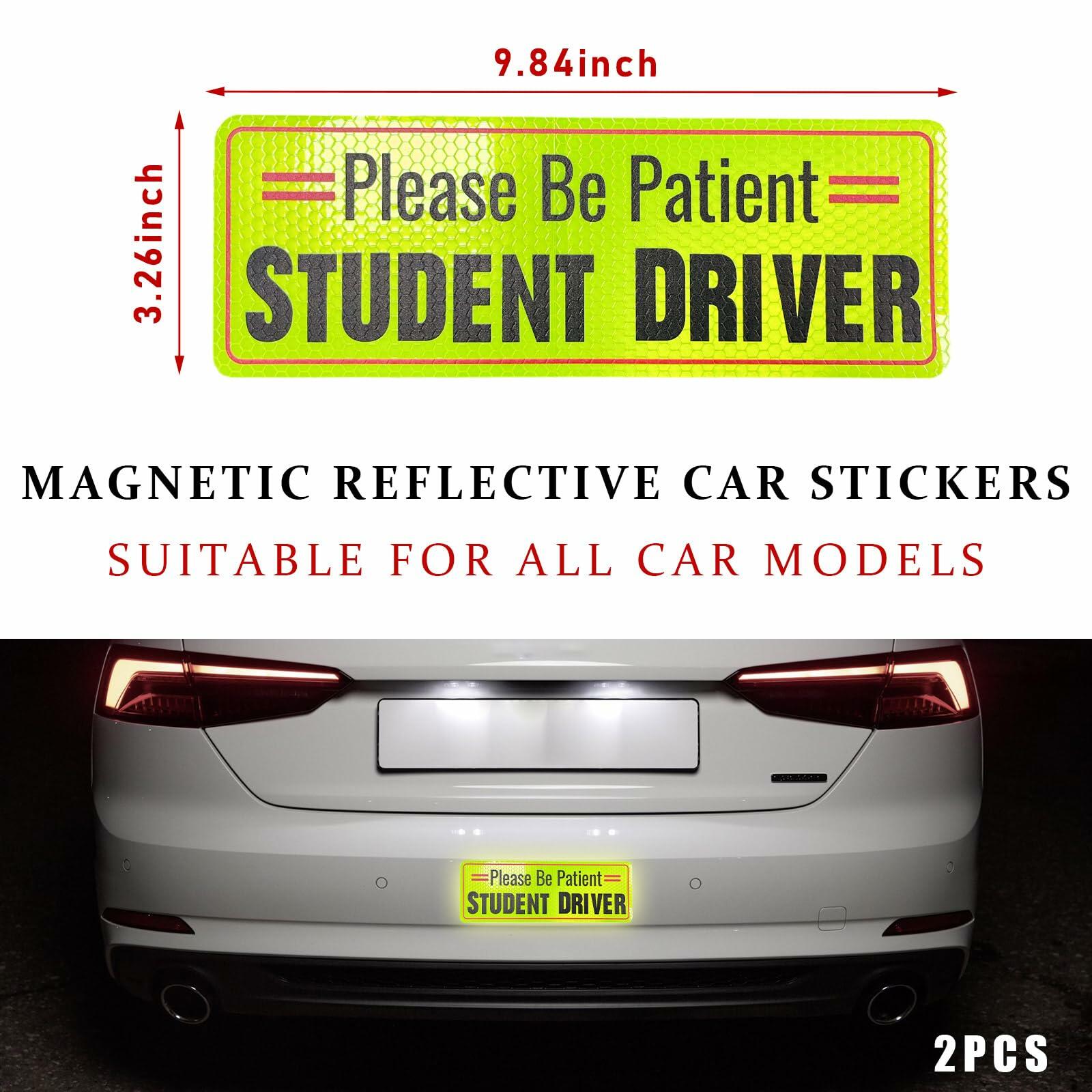Yourkar 2PCS Magnetic Student Driver Reflective Car Safety Warning Stickers