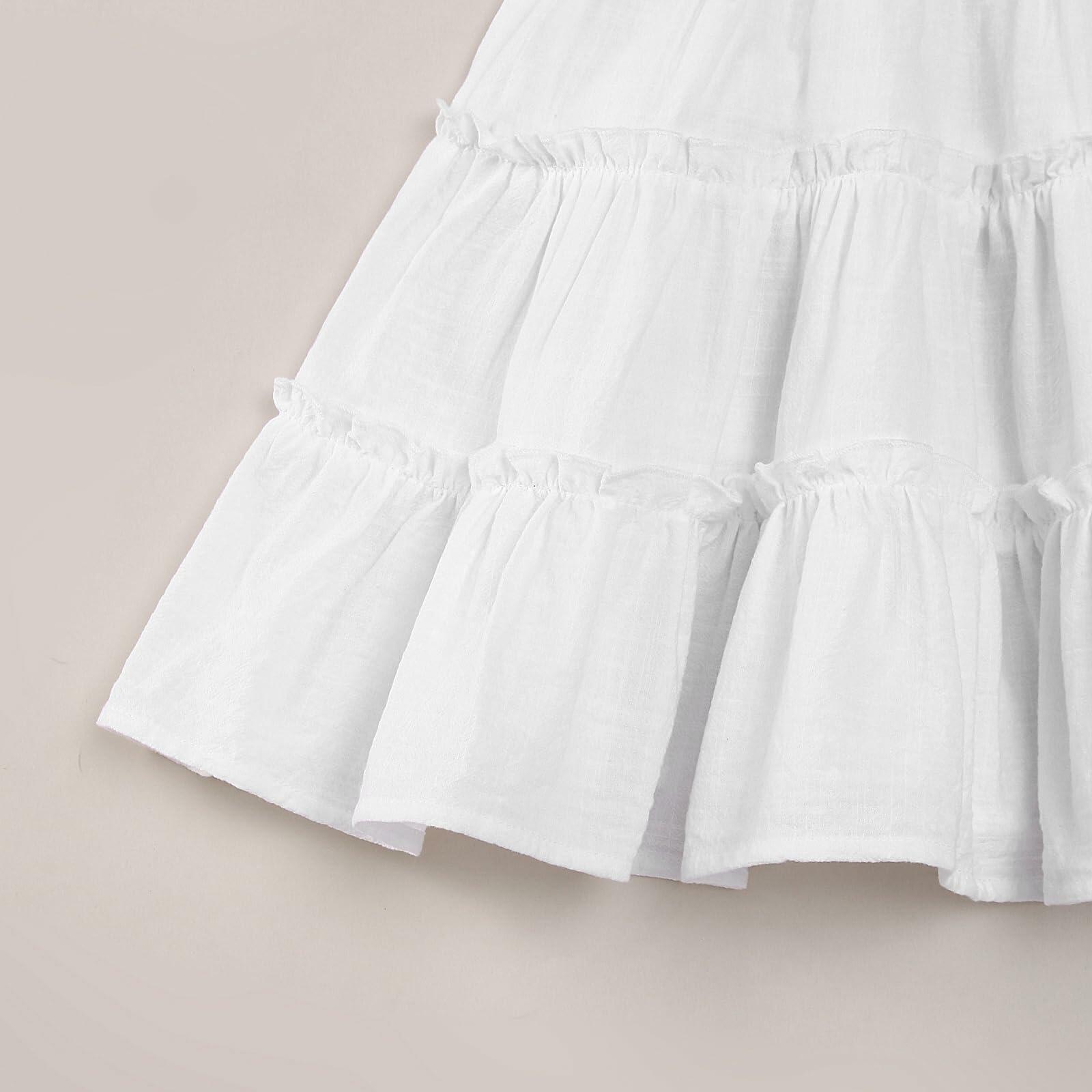 TIMOGG Toddler Girl Sleeveless Linen Cotton Dress Bow White Size 3-4T