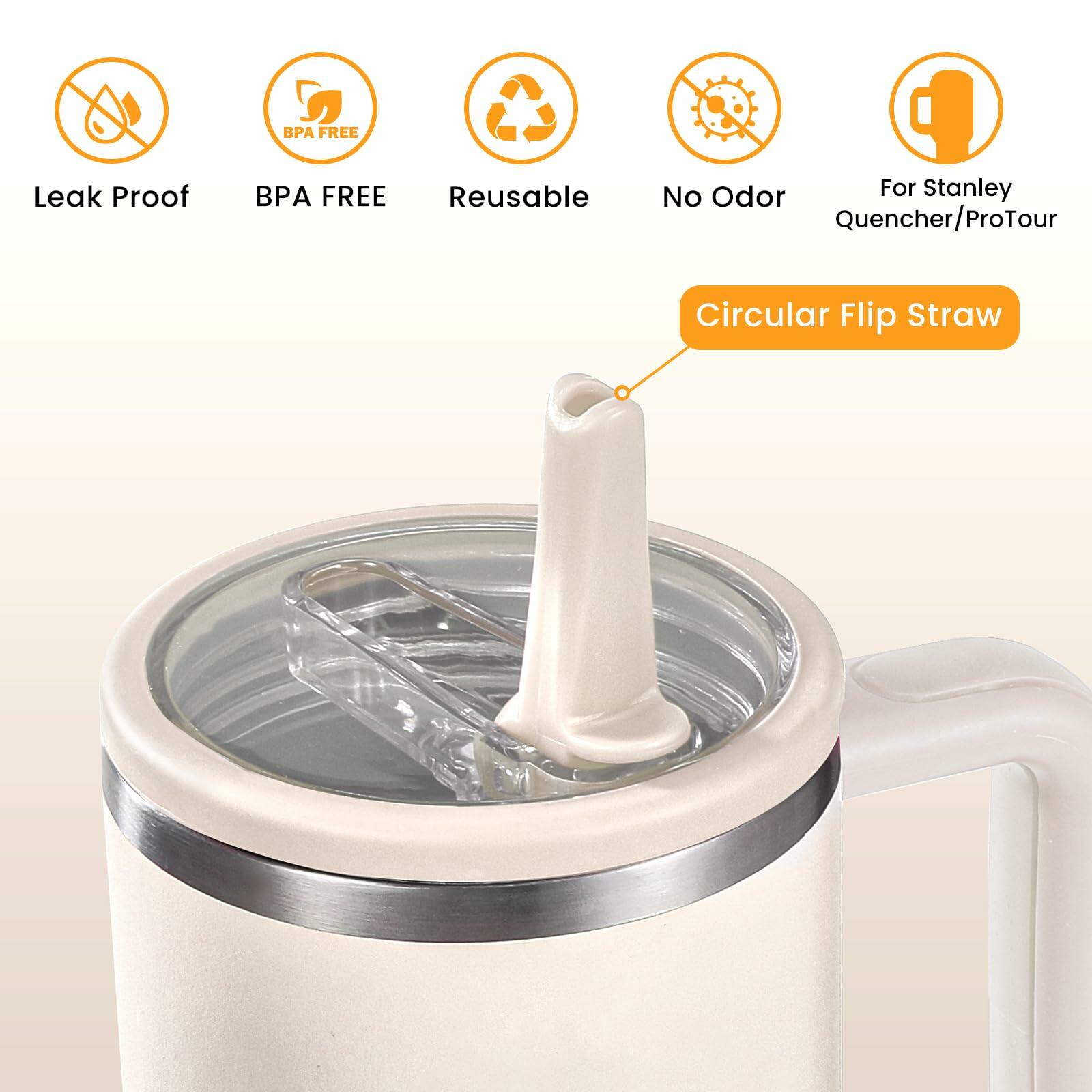 ANTAND 40oz Flip Straw Leak Proof Lid Stanley H2.0 Quencher 2 Pack Beige Matcha