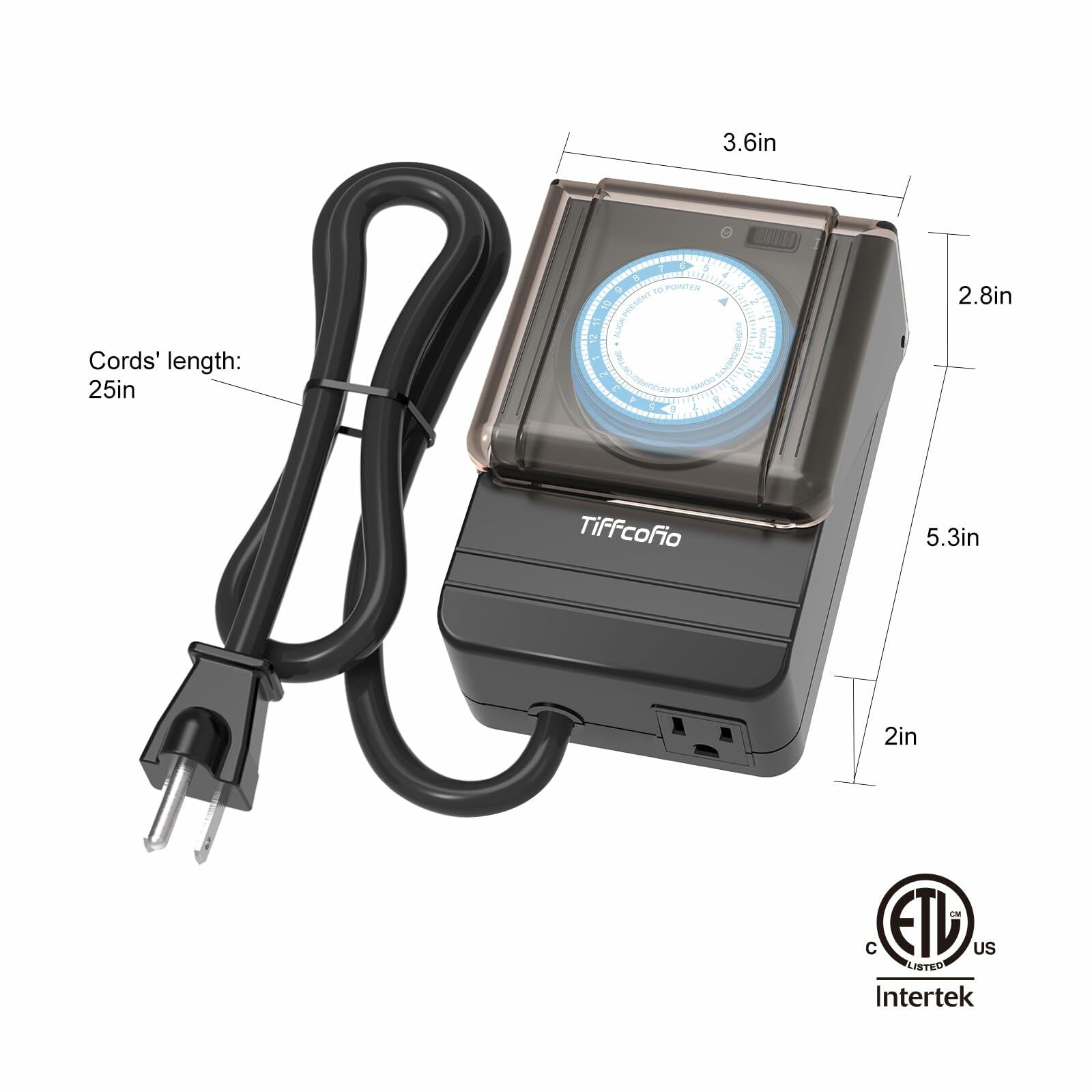 TiFFCOFiO Outdoor Waterproof Timer 24H Mechanical 2 Outlets 15A Heavy Duty